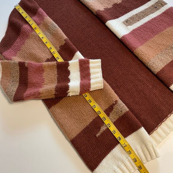 Elsamanda Aztec Print Drape Cardigan Womens Medium Brown Colorblock Layer Topper - Picture 8 of 8